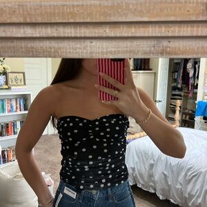 Black Polka Dot Strapless Top